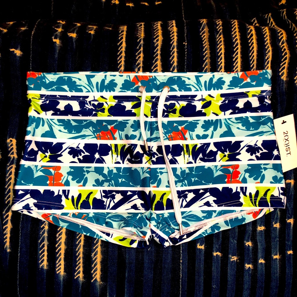2xist Cabo Swim Trunks - Striped Floral/Aqua Haze